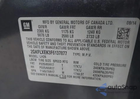 2015 GMC Terrain Slt-1 z USA, uszkodzony, nr VIN 2GKFLXEK3F6137877